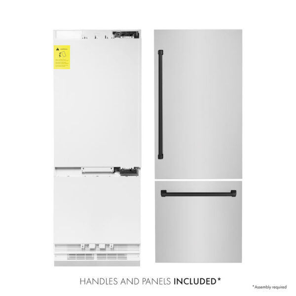ZLINE 30” Autograph Edition 16.1 cu. ft. Built-in 2-Door Bottom Freezer Refrigerator with Internal Water and Ice Dispenser in Stainless Steel with Matte Black Accents (RBIVZ-304-30-MB) - Image 6