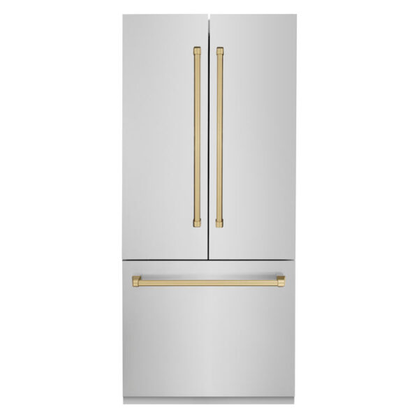 ZLINE 36 in. Autograph Edition 19.6 cu. ft. Built-in 2-Door Bottom Freezer Refrigerator with Internal Water and Ice Dispenser in Stainless Steel with Champagne Bronze Accents (RBIVZ-304-36-CB) - Image 11