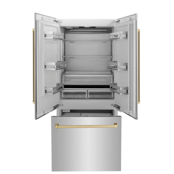 ZLINE 36 in. Autograph Edition 19.6 cu. ft. Built-in 2-Door Bottom Freezer Refrigerator with Internal Water and Ice Dispenser in Stainless Steel with Champagne Bronze Accents (RBIVZ-304-36-CB) - Image 12