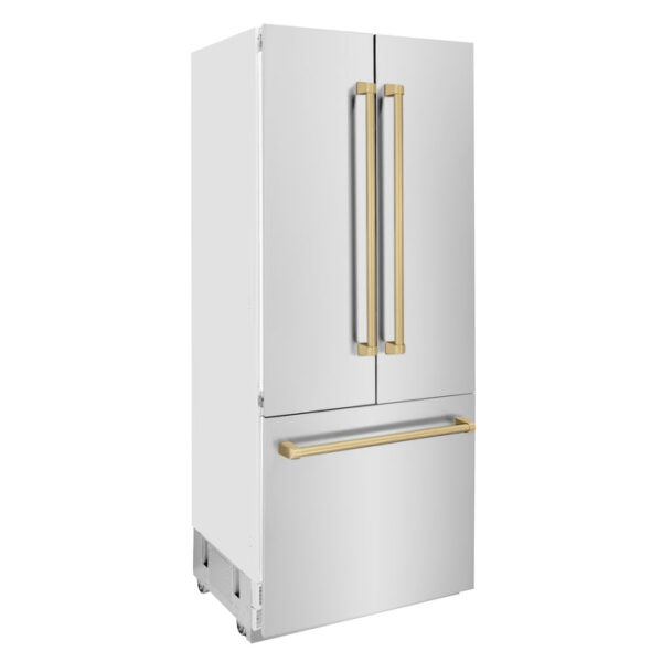 ZLINE 36 in. Autograph Edition 19.6 cu. ft. Built-in 2-Door Bottom Freezer Refrigerator with Internal Water and Ice Dispenser in Stainless Steel with Champagne Bronze Accents (RBIVZ-304-36-CB) - Image 16