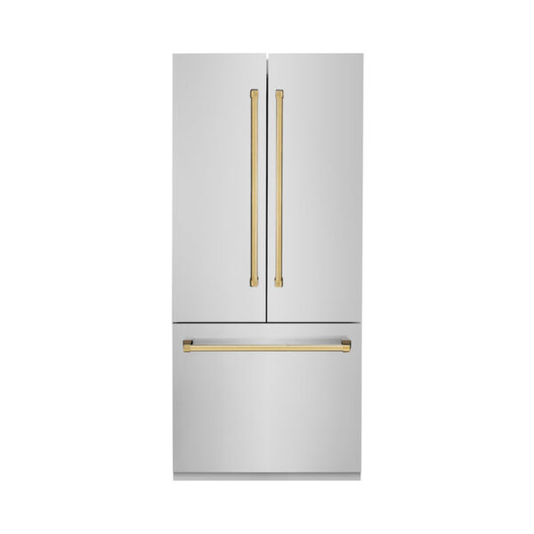 ZLINE 36” Autograph Edition 19.6 cu. ft. Built-in 2-Door Bottom Freezer Refrigerator with Internal Water and Ice Dispenser in Stainless Steel with Polished Gold Accents (RBIVZ-304-36-G) - Image 11