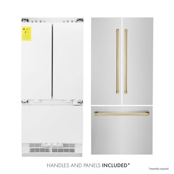 ZLINE 36” Autograph Edition 19.6 cu. ft. Built-in 2-Door Bottom Freezer Refrigerator with Internal Water and Ice Dispenser in Stainless Steel with Polished Gold Accents (RBIVZ-304-36-G) - Image 7