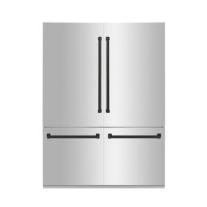 ZLINE 60 in. Autograph Edition 32.2 cu. ft. Built-in 4-Door French Door Refrigerator with Internal Water and Ice Dispenser in Stainless Steel with Matte Black Accents (RBIVZ-304-60-MB)