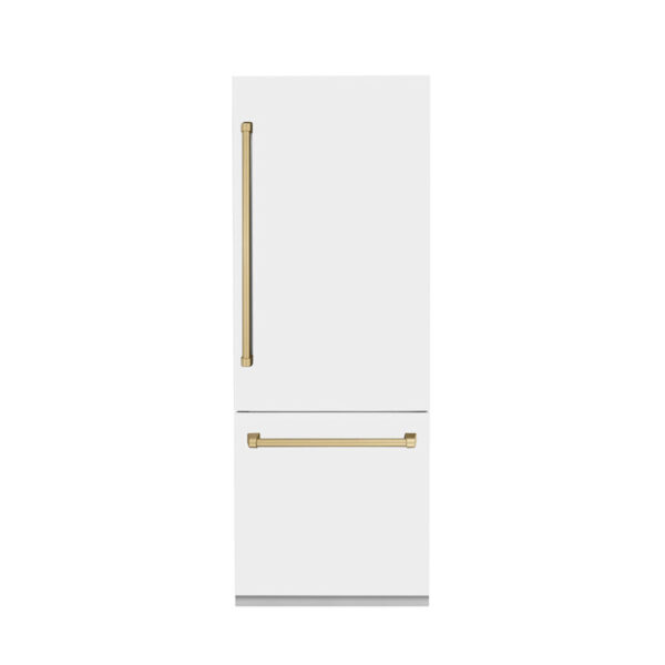 ZLINE 30 in. Autograph Edition 16.1 cu. ft. Built-in 2-Door Bottom Freezer Refrigerator with Internal Water and Ice Dispenser in White Matte with Champagne Bronze Accents (RBIVZ-WM-30-CB) - Image 16