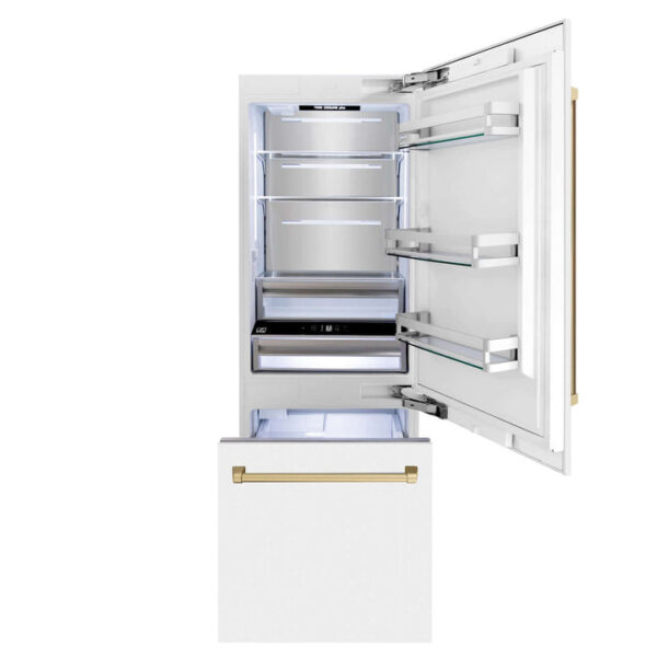 ZLINE 30 in. Autograph Edition 16.1 cu. ft. Built-in 2-Door Bottom Freezer Refrigerator with Internal Water and Ice Dispenser in White Matte with Champagne Bronze Accents (RBIVZ-WM-30-CB) - Image 19