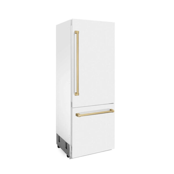 ZLINE 30 in. Autograph Edition 16.1 cu. ft. Built-in 2-Door Bottom Freezer Refrigerator with Internal Water and Ice Dispenser in White Matte with Champagne Bronze Accents (RBIVZ-WM-30-CB) - Image 20