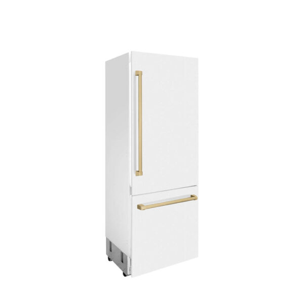 ZLINE 30 in. Autograph Edition 16.1 cu. ft. Built-in 2-Door Bottom Freezer Refrigerator with Internal Water and Ice Dispenser in White Matte with Champagne Bronze Accents (RBIVZ-WM-30-CB) - Image 12