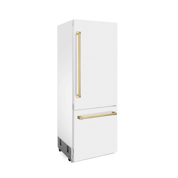 ZLINE 30 in. Autograph Edition 16.1 cu. ft. Built-in 2-Door Bottom Freezer Refrigerator with Internal Water and Ice Dispenser in White Matte with Polished Gold Accents (RBIVZ-WM-30-G) - Image 16