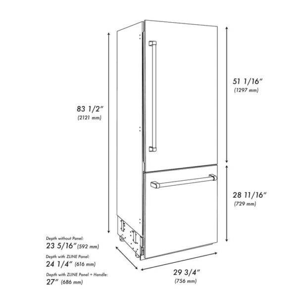 ZLINE 30 in. Autograph Edition 16.1 cu. ft. Built-in 2-Door Bottom Freezer Refrigerator with Internal Water and Ice Dispenser in White Matte with Matte Black Accents (RBIVZ-WM-30-MB) - Image 5
