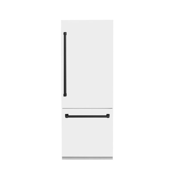 ZLINE 30 in. Autograph Edition 16.1 cu. ft. Built-in 2-Door Bottom Freezer Refrigerator with Internal Water and Ice Dispenser in White Matte with Matte Black Accents (RBIVZ-WM-30-MB) - Image 12