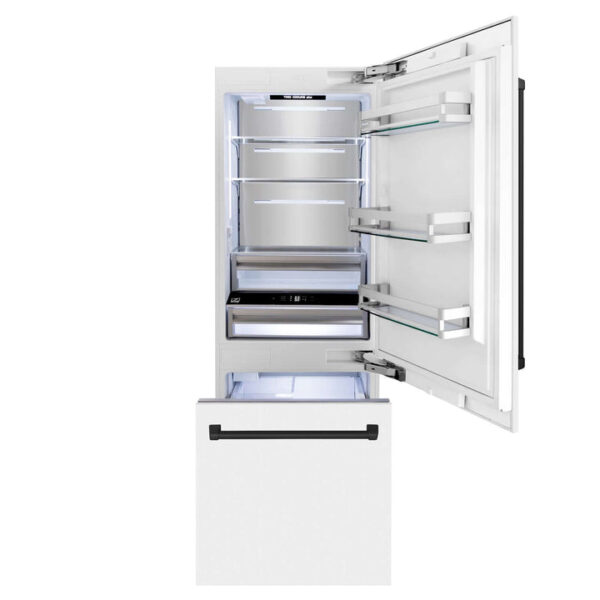ZLINE 30 in. Autograph Edition 16.1 cu. ft. Built-in 2-Door Bottom Freezer Refrigerator with Internal Water and Ice Dispenser in White Matte with Matte Black Accents (RBIVZ-WM-30-MB) - Image 18