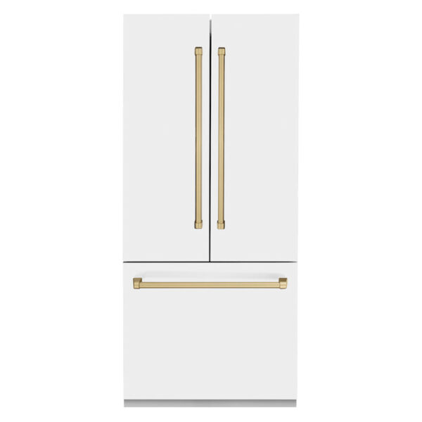 ZLINE 36 in. Autograph Edition 19.6 cu. ft. Built-in 2-Door Bottom Freezer Refrigerator with Internal Water and Ice Dispenser in White Matte with Champagne Bronze Accents (RBIVZ-WM-36-CB) - Image 10