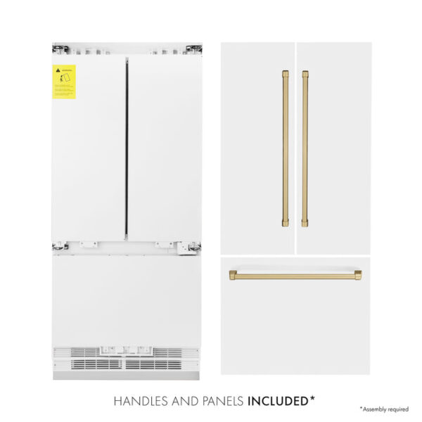ZLINE 36 in. Autograph Edition 19.6 cu. ft. Built-in 2-Door Bottom Freezer Refrigerator with Internal Water and Ice Dispenser in White Matte with Champagne Bronze Accents (RBIVZ-WM-36-CB) - Image 8