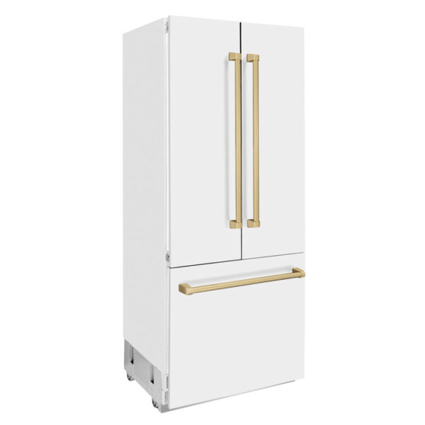 ZLINE 36 in. Autograph Edition 19.6 cu. ft. Built-in 2-Door Bottom Freezer Refrigerator with Internal Water and Ice Dispenser in White Matte with Champagne Bronze Accents (RBIVZ-WM-36-CB) - Image 15