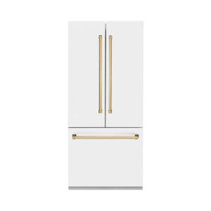 ZLINE 36 in. Autograph Edition 19.6 cu. ft. Built-in 2-Door Bottom Freezer Refrigerator with Internal Water and Ice Dispenser in White Matte with Polished Gold Accents (RBIVZ-WM-36-G)