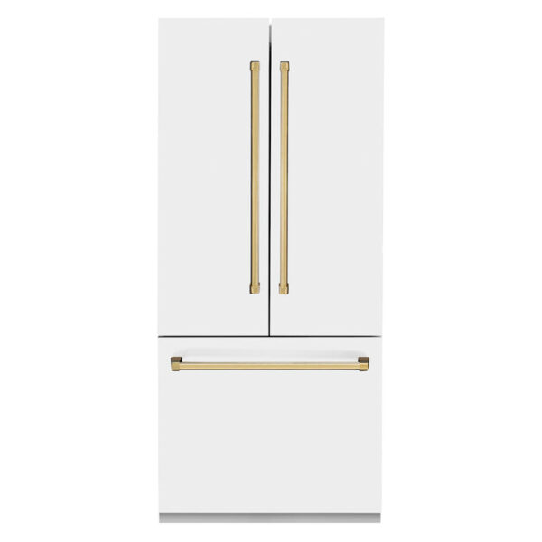 ZLINE 36 in. Autograph Edition 19.6 cu. ft. Built-in 2-Door Bottom Freezer Refrigerator with Internal Water and Ice Dispenser in White Matte with Polished Gold Accents (RBIVZ-WM-36-G) - Image 7