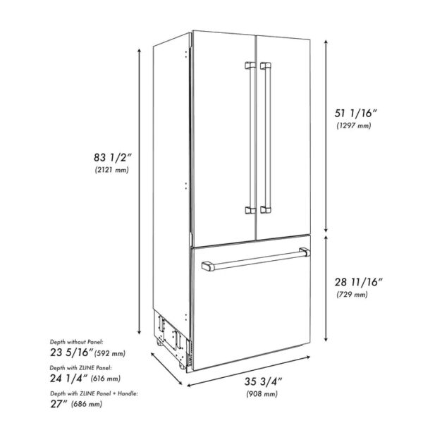 ZLINE 36 in. Autograph Edition 19.6 cu. ft. Built-in 2-Door Bottom Freezer Refrigerator with Internal Water and Ice Dispenser in White Matte with Matte Black Accents (RBIVZ-WM-36-MB) - Image 4