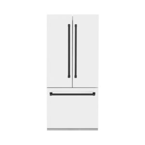 ZLINE 36 in. Autograph Edition 19.6 cu. ft. Built-in 2-Door Bottom Freezer Refrigerator with Internal Water and Ice Dispenser in White Matte with Matte Black Accents (RBIVZ-WM-36-MB)