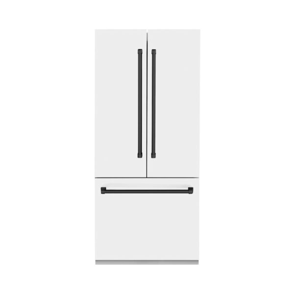 ZLINE 36 in. Autograph Edition 19.6 cu. ft. Built-in 2-Door Bottom Freezer Refrigerator with Internal Water and Ice Dispenser in White Matte with Matte Black Accents (RBIVZ-WM-36-MB)