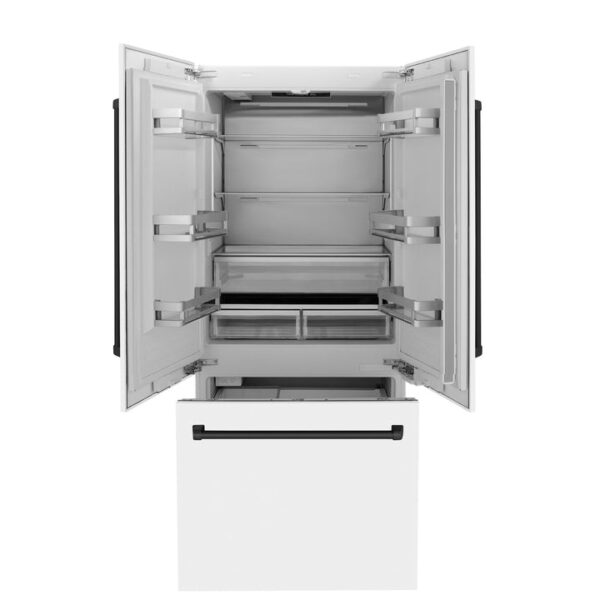 ZLINE 36 in. Autograph Edition 19.6 cu. ft. Built-in 2-Door Bottom Freezer Refrigerator with Internal Water and Ice Dispenser in White Matte with Matte Black Accents (RBIVZ-WM-36-MB) - Image 9