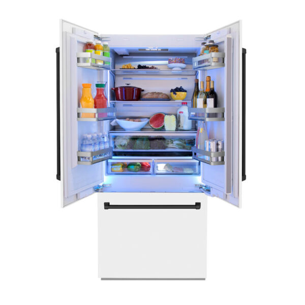 ZLINE 36 in. Autograph Edition 19.6 cu. ft. Built-in 2-Door Bottom Freezer Refrigerator with Internal Water and Ice Dispenser in White Matte with Matte Black Accents (RBIVZ-WM-36-MB) - Image 10