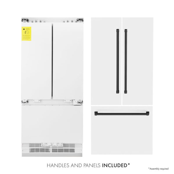 ZLINE 36 in. Autograph Edition 19.6 cu. ft. Built-in 2-Door Bottom Freezer Refrigerator with Internal Water and Ice Dispenser in White Matte with Matte Black Accents (RBIVZ-WM-36-MB) - Image 6