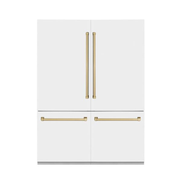 ZLINE 60 in. Autograph Edition 32.2 cu. ft. Built-in 4-Door French Door Refrigerator with Internal Water and Ice Dispenser in White Matte with Champagne Bronze Accents (RBIVZ-WM-60-CB) - Image 5