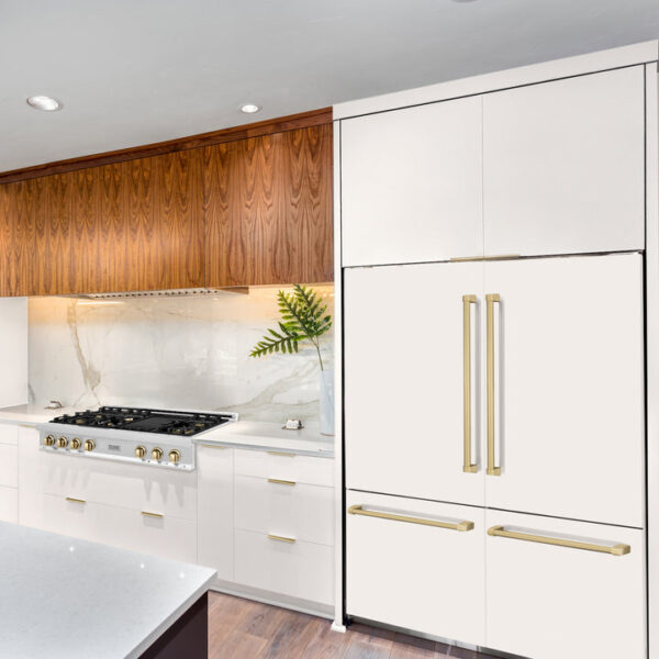 ZLINE 60 in. Autograph Edition 32.2 cu. ft. Built-in 4-Door French Door Refrigerator with Internal Water and Ice Dispenser in White Matte with Champagne Bronze Accents (RBIVZ-WM-60-CB) - Image 10