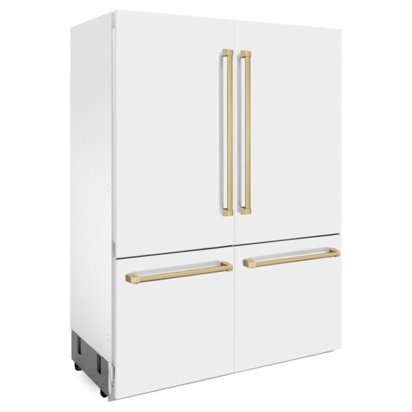 ZLINE 60 in. Autograph Edition 32.2 cu. ft. Built-in 4-Door French Door Refrigerator with Internal Water and Ice Dispenser in White Matte with Champagne Bronze Accents (RBIVZ-WM-60-CB) - Image 7