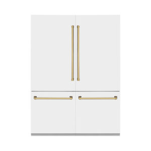 ZLINE 60 in. Autograph Edition 32.2 cu. ft. Built-in 4-Door French Door Refrigerator with Internal Water and Ice Dispenser in White Matte with Polished Gold Accents (RBIVZ-WM-60-G)