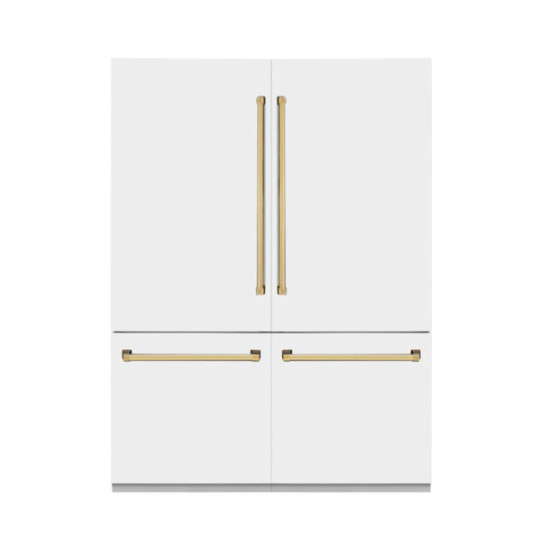 ZLINE 60 in. Autograph Edition 32.2 cu. ft. Built-in 4-Door French Door Refrigerator with Internal Water and Ice Dispenser in White Matte with Polished Gold Accents (RBIVZ-WM-60-G) - Image 15