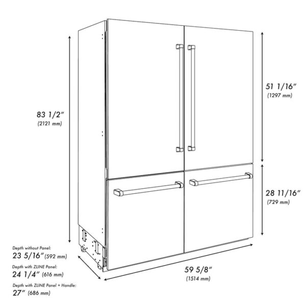 ZLINE 60 in. Autograph Edition 32.2 cu. ft. Built-in 4-Door French Door Refrigerator with Internal Water and Ice Dispenser in White Matte with Matte Black Accents (RBIVZ-WM-60-MB) - Image 4