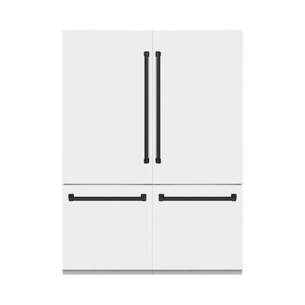 ZLINE 60 in. Autograph Edition 32.2 cu. ft. Built-in 4-Door French Door Refrigerator with Internal Water and Ice Dispenser in White Matte with Matte Black Accents (RBIVZ-WM-60-MB)