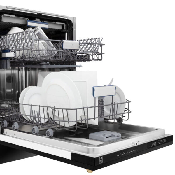 ZLINE Autograph Edition 18” Compact 3rd Rack Top Control Dishwasher in Black Stainless Steel with Polished Gold Accent Handle, 51dBa (DWVZ-BS-18-G) - Image 9