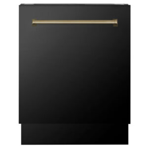 ZLINE Autograph Edition 24 in. 3rd Rack Top Control Tall Tub Dishwasher in Black Stainless Steel with Champagne Bronze Accent Handle, 51dBa (DWVZ-BS-24-CB)