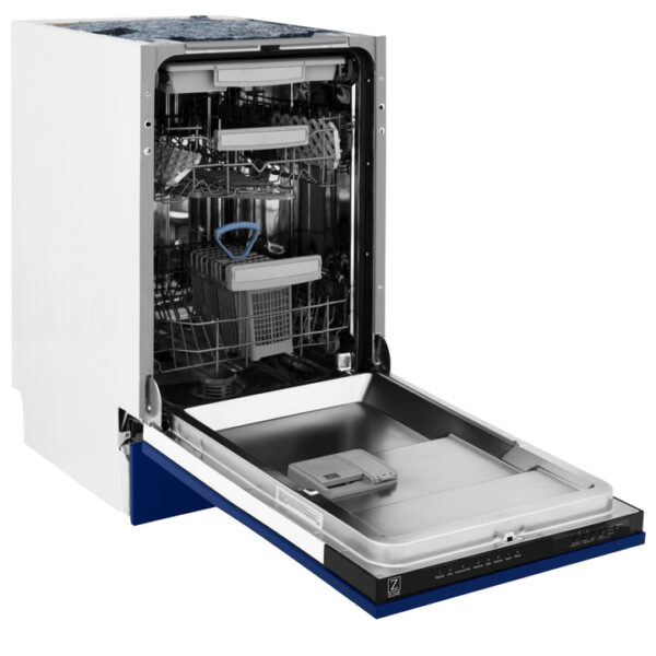 ZLINE 18 in. Tallac Series 3rd Rack Top Control Dishwasher in a Stainless Steel Tub with Blue Gloss Panel, 51dBa (DWV-BG-18) - Image 8