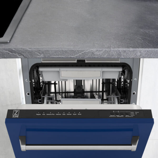 ZLINE 18 in. Tallac Series 3rd Rack Top Control Dishwasher in a Stainless Steel Tub with Blue Gloss Panel, 51dBa (DWV-BG-18) - Image 3