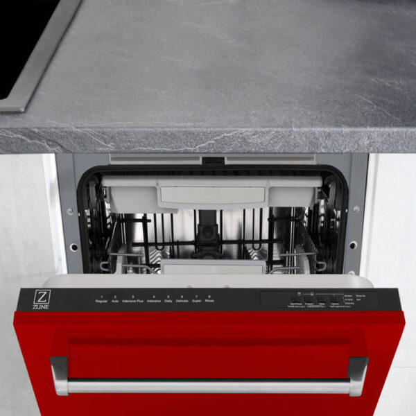 ZLINE 18 in. Tallac Series 3rd Rack Top Control Dishwasher in a Stainless Steel Tub with Red Gloss, 51dBa (DWV-RG-18) - Image 11