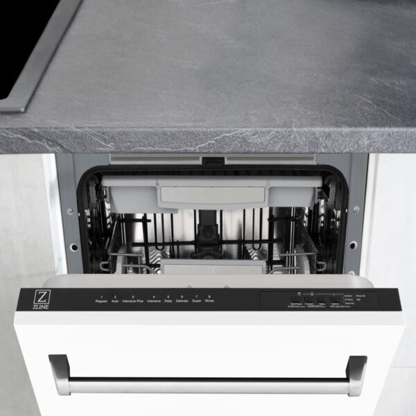 ZLINE 18 in. Tallac Series 3rd Rack Top Control Dishwasher in a Stainless Steel Tub with White Matte Panel, 51dBa (DWV-WM-18) - Image 10