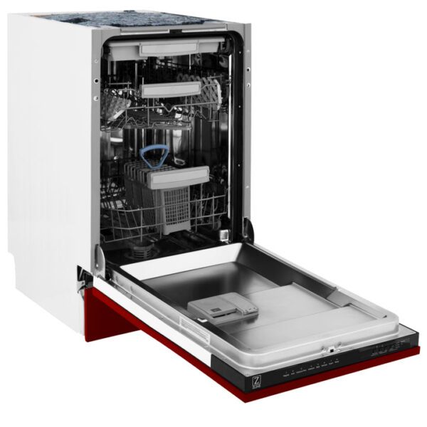 ZLINE 18 in. Tallac Series 3rd Rack Top Control Dishwasher in a Stainless Steel Tub with Red Gloss, 51dBa (DWV-RG-18) - Image 8
