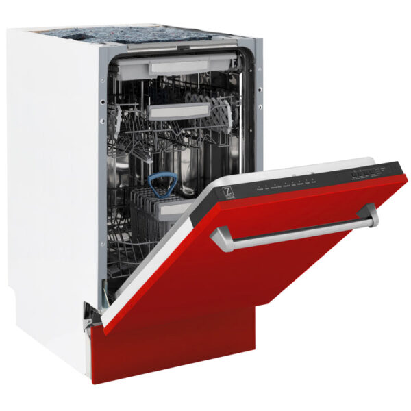 ZLINE 18 in. Tallac Series 3rd Rack Top Control Dishwasher in a Stainless Steel Tub with Red Matte Panel, 51dBa (DWV-RM-18) - Image 5