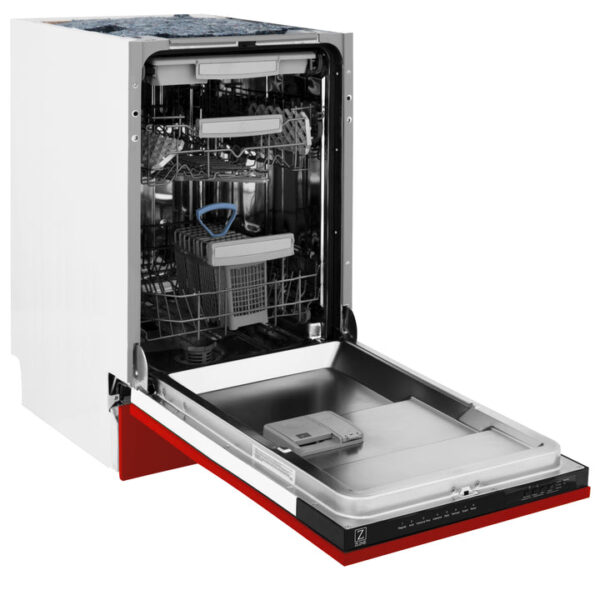 ZLINE 18 in. Tallac Series 3rd Rack Top Control Dishwasher in a Stainless Steel Tub with Red Matte Panel, 51dBa (DWV-RM-18) - Image 4