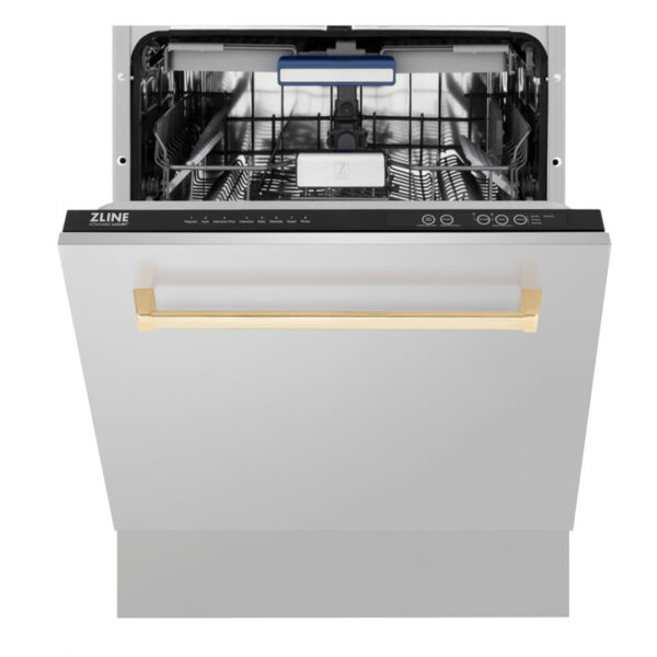 ZLINE Autograph Edition 24 in. 3rd Rack Top Control Tall Tub Dishwasher in Stainless Steel with Polished Gold Handle, 51dBa (DWVZ-304-24-G) - Image 8