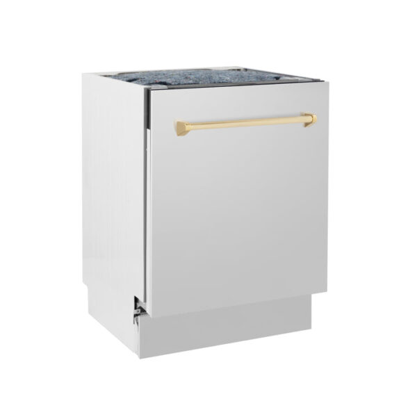 ZLINE Autograph Edition 24 in. 3rd Rack Top Control Tall Tub Dishwasher in Stainless Steel with Polished Gold Handle, 51dBa (DWVZ-304-24-G) - Image 9