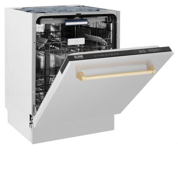 ZLINE Autograph Edition 24 in. 3rd Rack Top Control Tall Tub Dishwasher in Stainless Steel with Polished Gold Handle, 51dBa (DWVZ-304-24-G) - Image 7