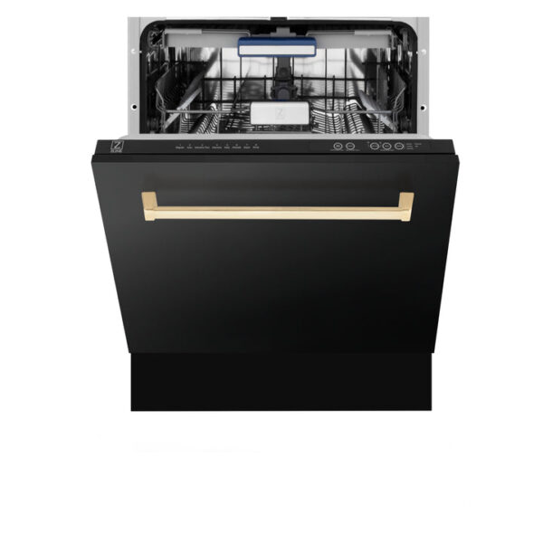 ZLINE Autograph Edition 24 in. 3rd Rack Top Control Tall Tub Dishwasher in Black Stainless Steel with Polished Gold Accent Handle, 51dBa (DWVZ-BS-24-G) - Image 6