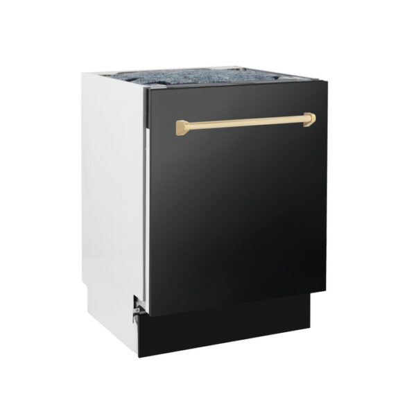 ZLINE Autograph Edition 24 in. 3rd Rack Top Control Tall Tub Dishwasher in Black Stainless Steel with Polished Gold Accent Handle, 51dBa (DWVZ-BS-24-G) - Image 5