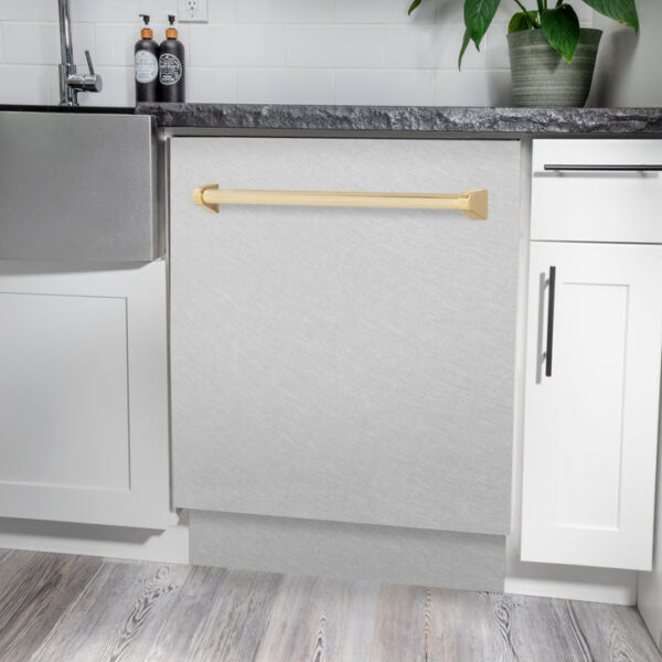 ZLINE Autograph Edition 24 in. 3rd Rack Top Control Tall Tub Dishwasher in Fingerprint Resistant Stainless Steel with Polished Gold Accent Handle, 51dBa (DWVZ-SN-24-G) - Image 9