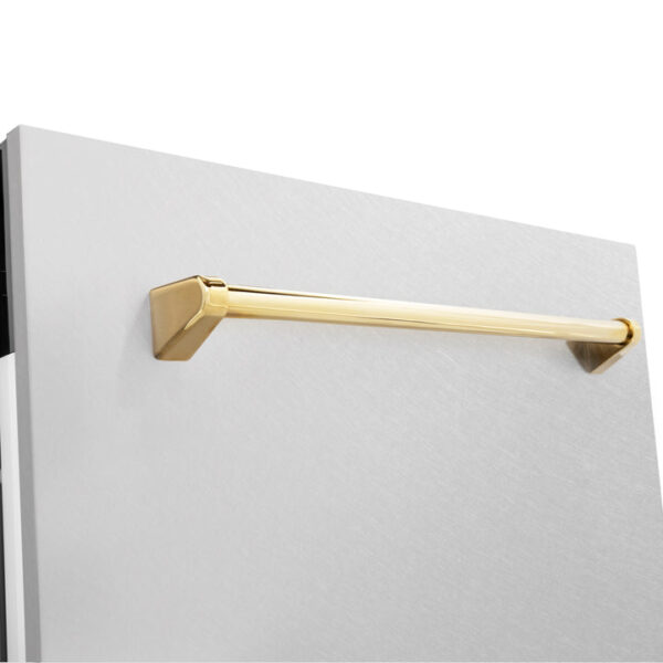 ZLINE Autograph Edition 24 in. 3rd Rack Top Control Tall Tub Dishwasher in Fingerprint Resistant Stainless Steel with Polished Gold Accent Handle, 51dBa (DWVZ-SN-24-G) - Image 5