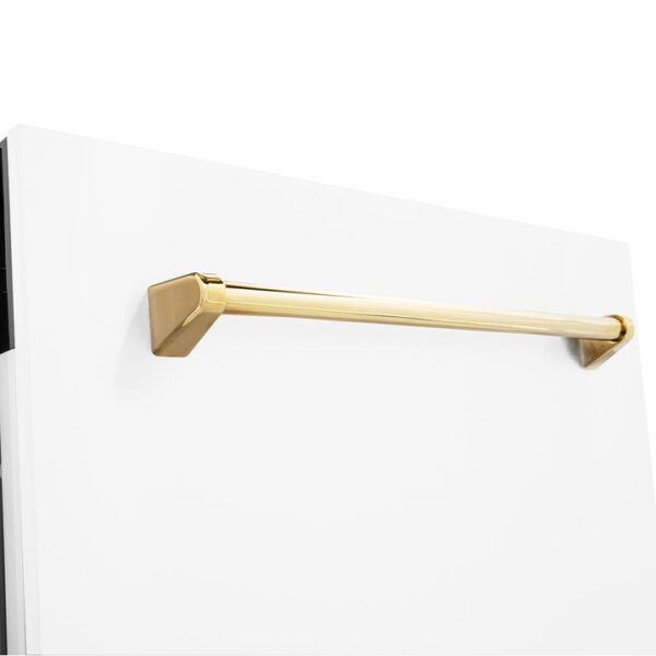 ZLINE Autograph Edition 24 in. 3rd Rack Top Control Tall Tub Dishwasher in White Matte with Polished Gold Accent Handle, 51dBa (DWVZ-WM-24-G) - Image 4